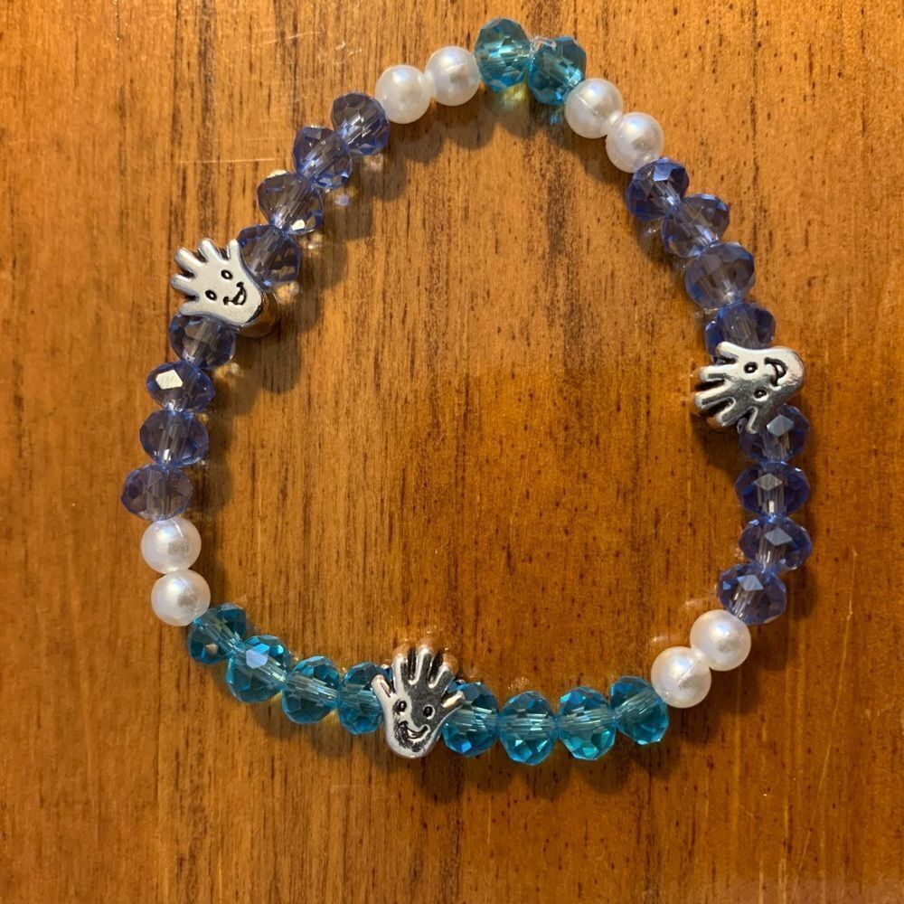 Handmade blue beaded stretch bracelet happy hands